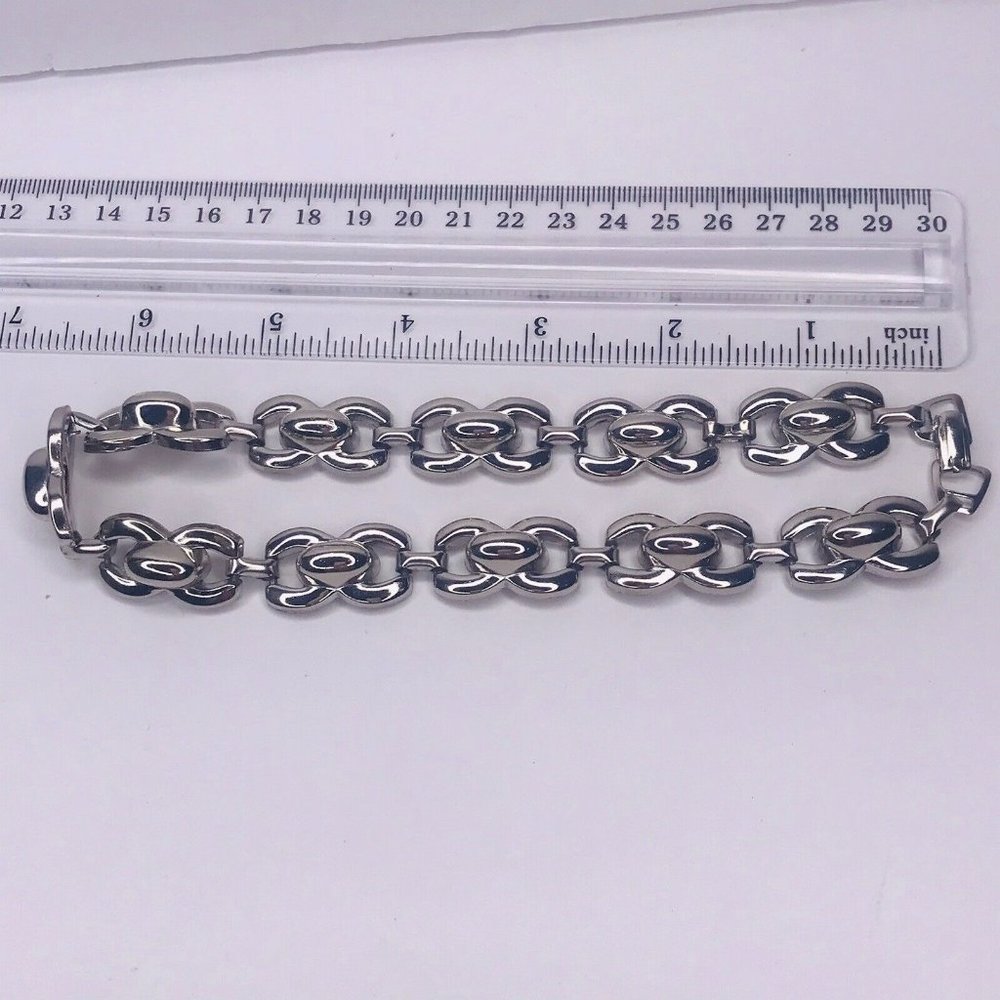 Solid Heavy Silver Tone Link Necklace Choker Coll… - image 3